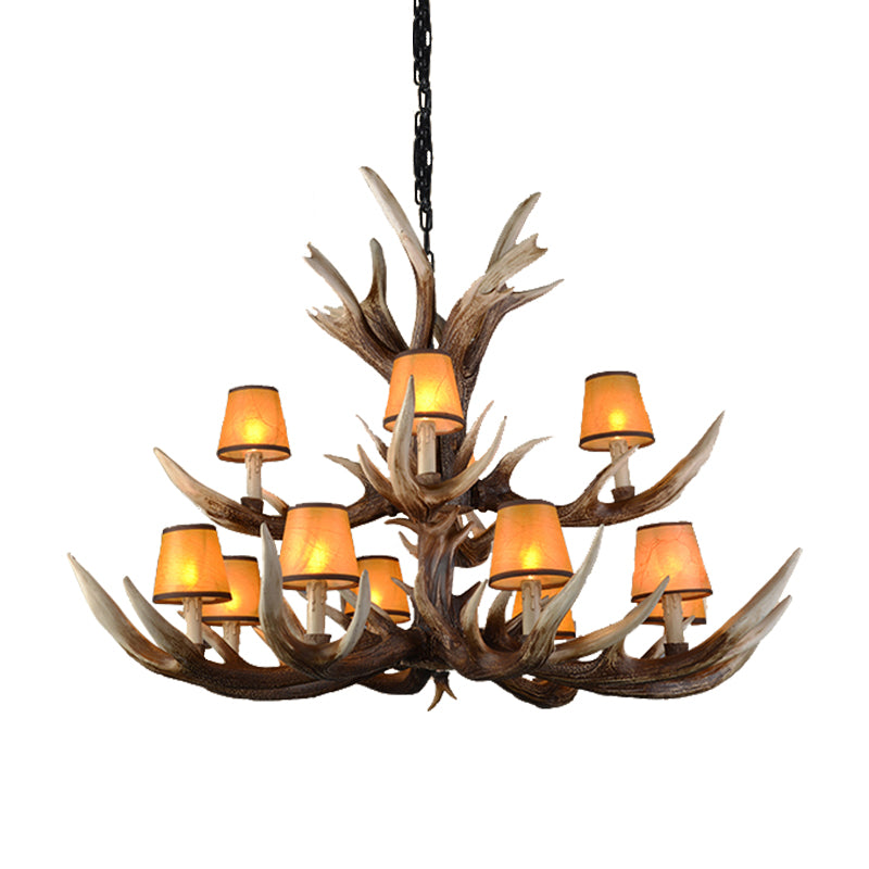 Resin Conical Chandelier Lamp Rustic 6/8/10-Head Bedroom Pendant Ceiling Light with Antler in Brown Clearhalo 'Ceiling Lights' 'Chandeliers' Lighting' options 233317