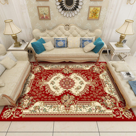Nostalgia Living Room Rug Multi Colored Floral Printed Area Rug Synthetics Anti-Slip Backing Easy Care Indoor Rug Brick Red Clearhalo 'Area Rug' 'Rugs' 'Vintage' Rug' 2333170