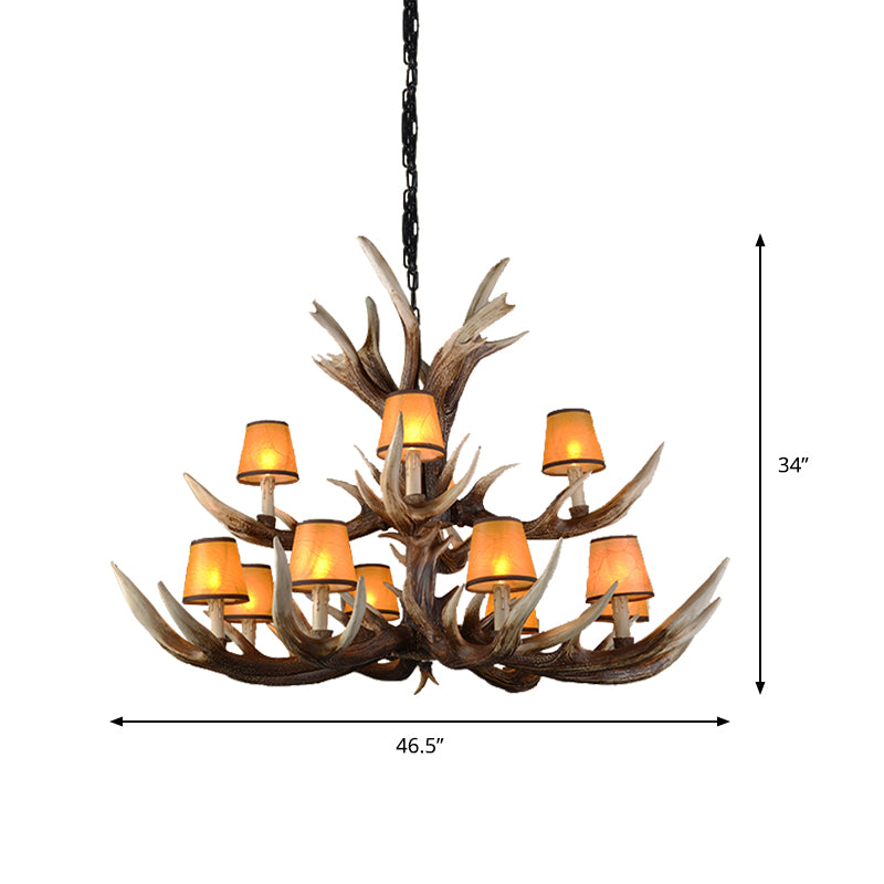 Resin Conical Chandelier Lamp Rustic 6/8/10-Head Bedroom Pendant Ceiling Light with Antler in Brown Clearhalo 'Ceiling Lights' 'Chandeliers' Lighting' options 233318