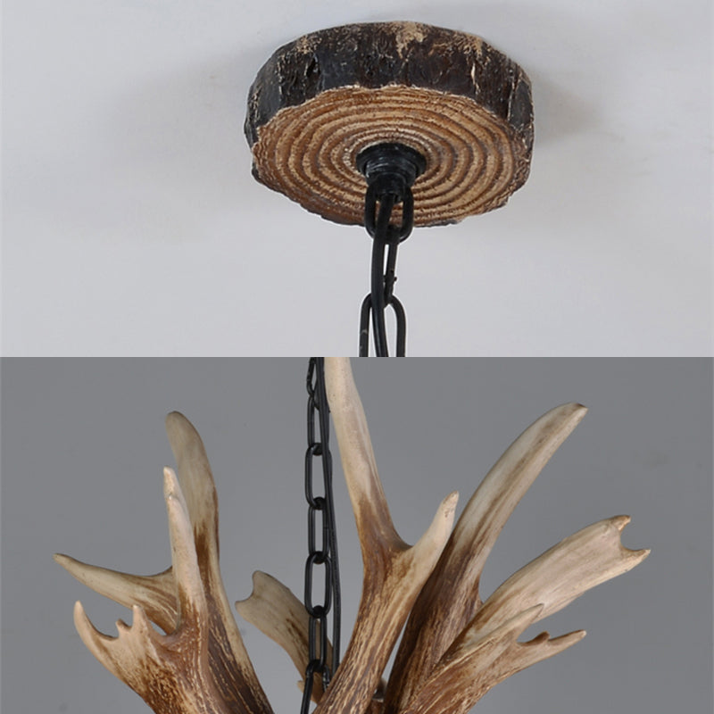 Resin Conical Chandelier Lamp Rustic 6/8/10-Head Bedroom Pendant Ceiling Light with Antler in Brown Clearhalo 'Ceiling Lights' 'Chandeliers' Lighting' options 233319