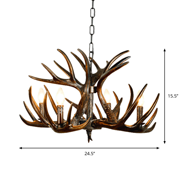 Traditional Candle Hanging Lamp 4/6/9 Bulbs Resin Chandelier Light Fixture with Deer Antler in Brown Clearhalo 'Ceiling Lights' 'Chandeliers' Lighting' options 233323