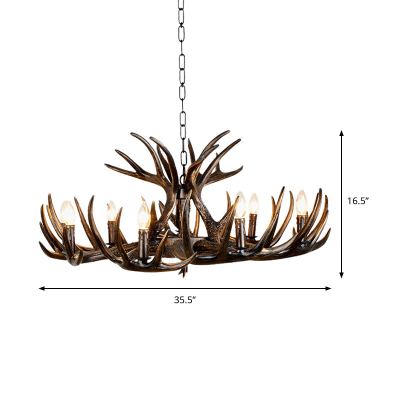 Traditional Candle Hanging Lamp 4/6/9 Bulbs Resin Chandelier Light Fixture with Deer Antler in Brown Clearhalo 'Ceiling Lights' 'Chandeliers' Lighting' options 233331