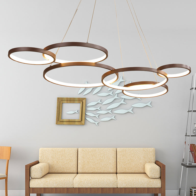 Coffee Circular Chandelier Light Modernist 3/4/5 Lights Acrylic Led Hanging Light Fixture in White/Warm Light Clearhalo 'Ceiling Lights' 'Chandeliers' 'Modern Chandeliers' 'Modern' Lighting' 233333