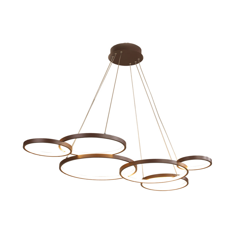 Coffee Circular Chandelier Light Modernist 3/4/5 Lights Acrylic Led Hanging Light Fixture in White/Warm Light Clearhalo 'Ceiling Lights' 'Chandeliers' 'Modern Chandeliers' 'Modern' Lighting' 233334