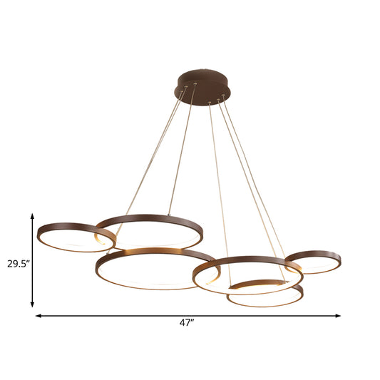Coffee Circular Chandelier Light Modernist 3/4/5 Lights Acrylic Led Hanging Light Fixture in White/Warm Light Clearhalo 'Ceiling Lights' 'Chandeliers' 'Modern Chandeliers' 'Modern' Lighting' 233335