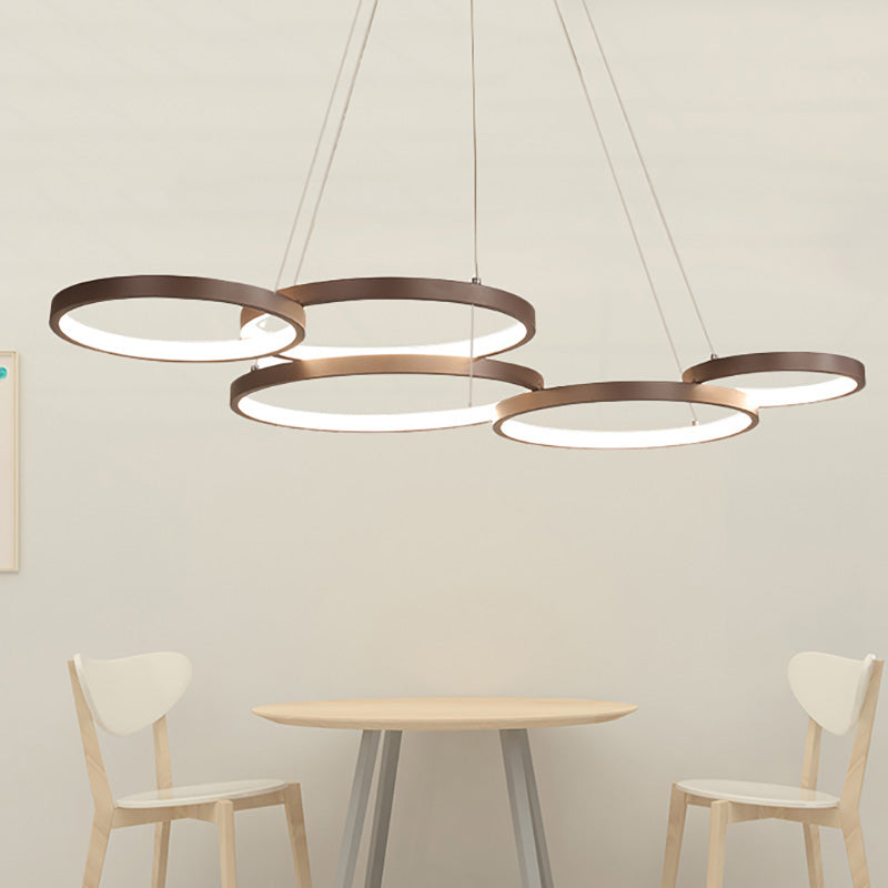 Coffee Circular Chandelier Light Modernist 3/4/5 Lights Acrylic Led Hanging Light Fixture in White/Warm Light 5 Coffee Clearhalo 'Ceiling Lights' 'Chandeliers' 'Modern Chandeliers' 'Modern' Lighting' 233336
