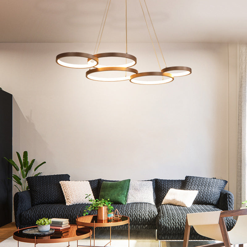 Coffee Circular Chandelier Light Modernist 3/4/5 Lights Acrylic Led Hanging Light Fixture in White/Warm Light Clearhalo 'Ceiling Lights' 'Chandeliers' 'Modern Chandeliers' 'Modern' Lighting' 233337