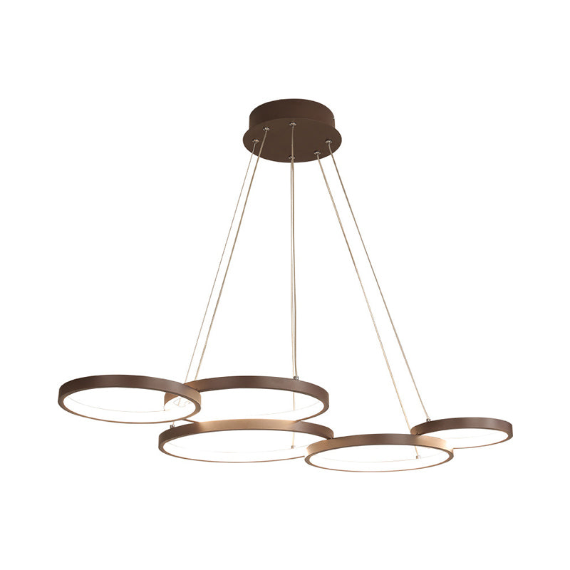 Coffee Circular Chandelier Light Modernist 3/4/5 Lights Acrylic Led Hanging Light Fixture in White/Warm Light Clearhalo 'Ceiling Lights' 'Chandeliers' 'Modern Chandeliers' 'Modern' Lighting' 233338