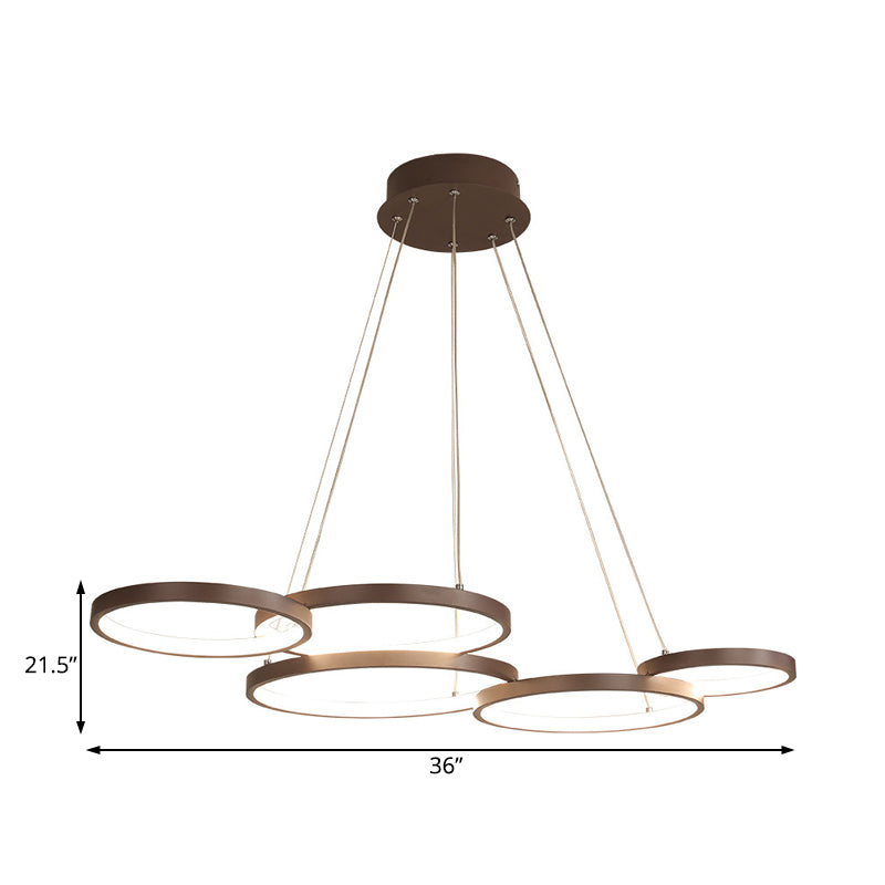 Coffee Circular Chandelier Light Modernist 3/4/5 Lights Acrylic Led Hanging Light Fixture in White/Warm Light Clearhalo 'Ceiling Lights' 'Chandeliers' 'Modern Chandeliers' 'Modern' Lighting' 233339