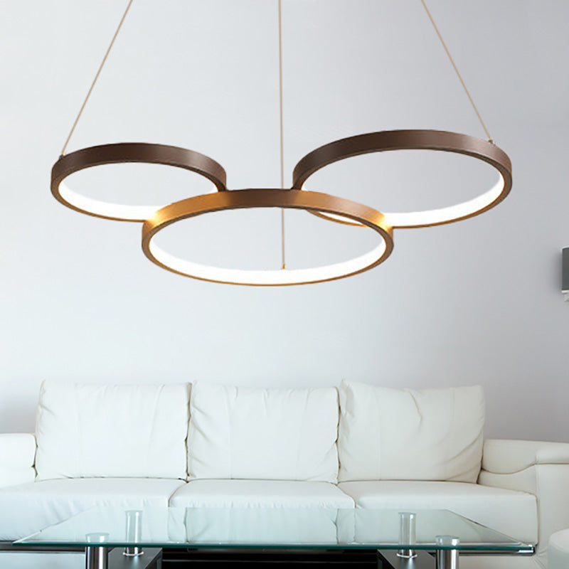 Coffee Circular Chandelier Light Modernist 3/4/5 Lights Acrylic Led Hanging Light Fixture in White/Warm Light 3 Coffee Clearhalo 'Ceiling Lights' 'Chandeliers' 'Modern Chandeliers' 'Modern' Lighting' 233344