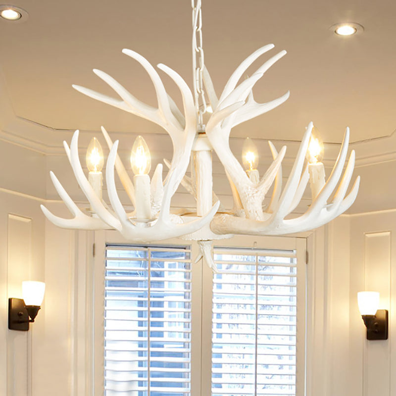 4/6/9 Lights Chandelier Lighting Fixture Rural Candle Resin Ceiling Suspension Lamp in White for Restaurant Clearhalo 'Ceiling Lights' 'Chandeliers' Lighting' options 233349