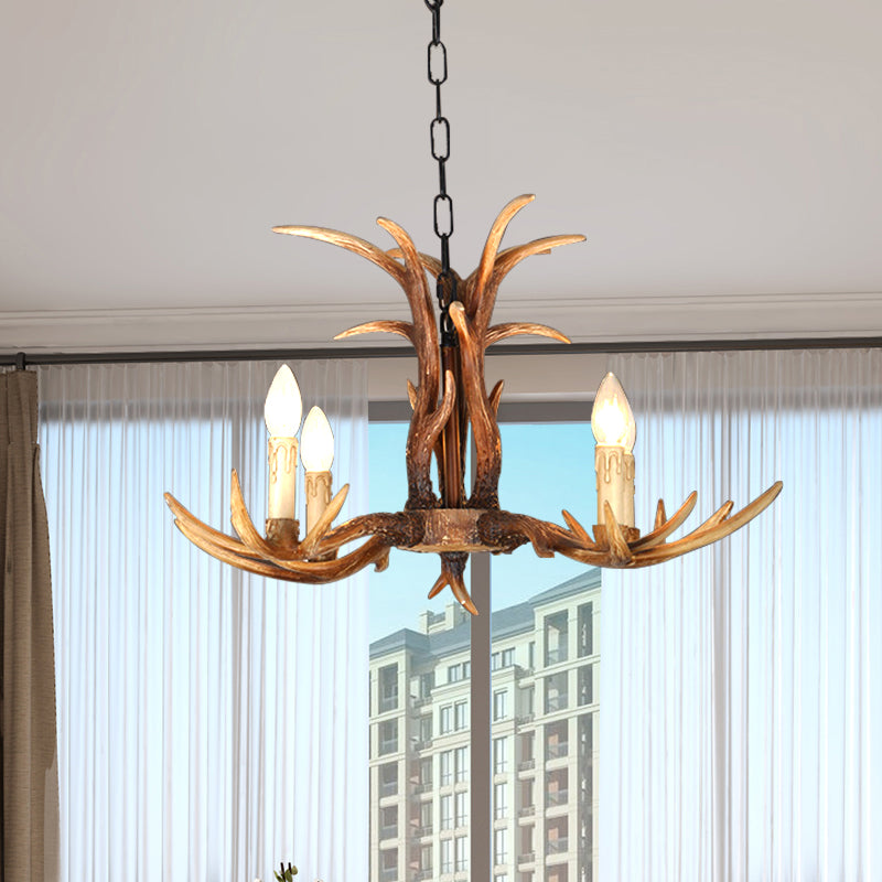 Faux Antler Bedroom Drop Lamp Traditional Resin 4/6/8 Bulbs Brown Chandelier Pendant Light Clearhalo 'Ceiling Lights' 'Chandeliers' Lighting' options 233359