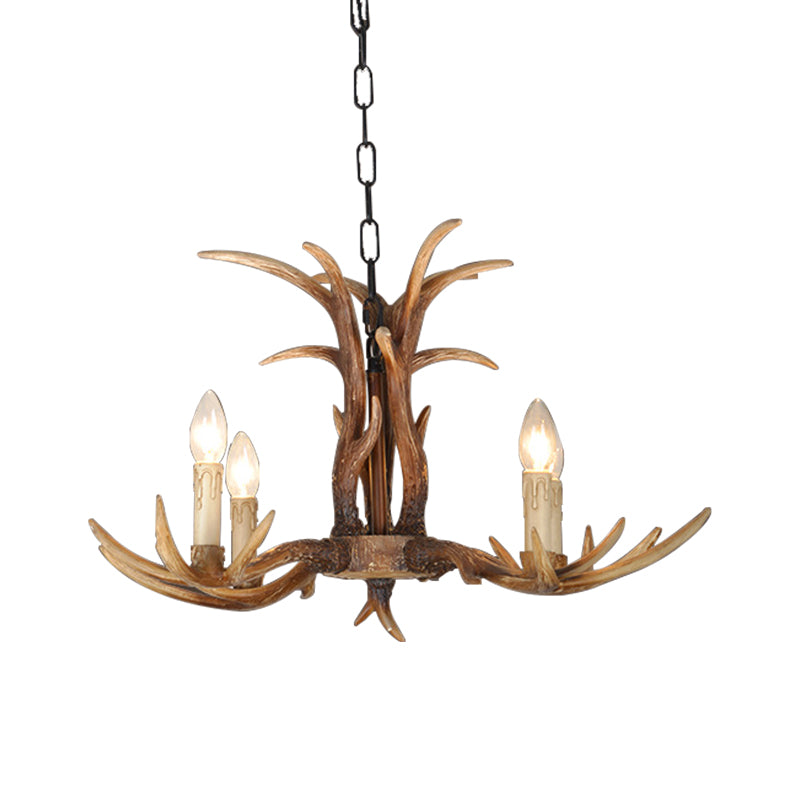 Faux Antler Bedroom Drop Lamp Traditional Resin 4/6/8 Bulbs Brown Chandelier Pendant Light Clearhalo 'Ceiling Lights' 'Chandeliers' Lighting' options 233360