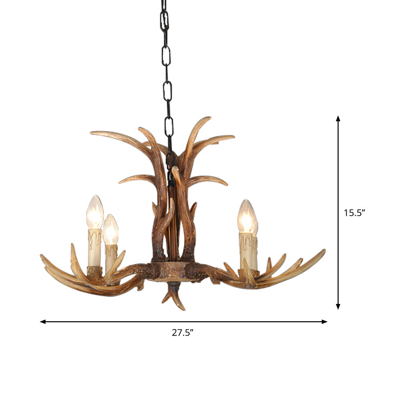 Faux Antler Bedroom Drop Lamp Traditional Resin 4/6/8 Bulbs Brown Chandelier Pendant Light Clearhalo 'Ceiling Lights' 'Chandeliers' Lighting' options 233361