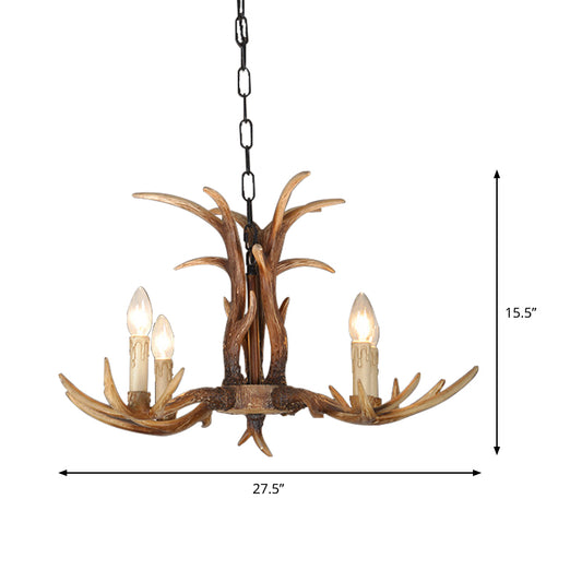 Faux Antler Bedroom Drop Lamp Traditional Resin 4/6/8 Bulbs Brown Chandelier Pendant Light Clearhalo 'Ceiling Lights' 'Chandeliers' Lighting' options 233361