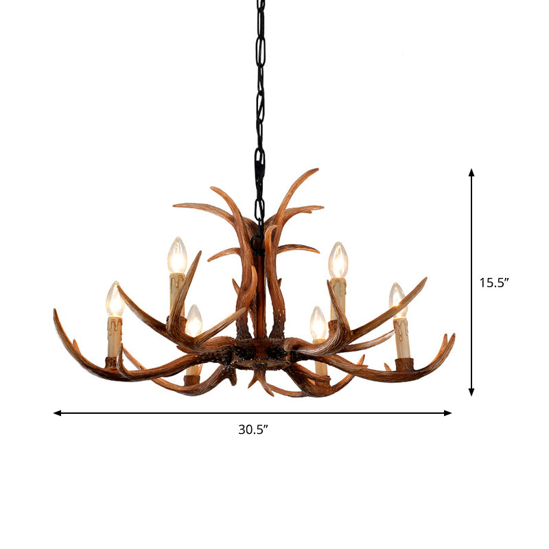 Faux Antler Bedroom Drop Lamp Traditional Resin 4/6/8 Bulbs Brown Chandelier Pendant Light Clearhalo 'Ceiling Lights' 'Chandeliers' Lighting' options 233365