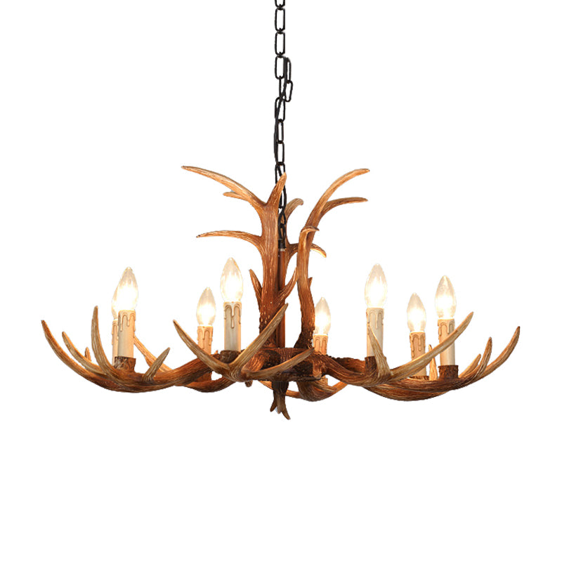 Faux Antler Bedroom Drop Lamp Traditional Resin 4/6/8 Bulbs Brown Chandelier Pendant Light Clearhalo 'Ceiling Lights' 'Chandeliers' Lighting' options 233368