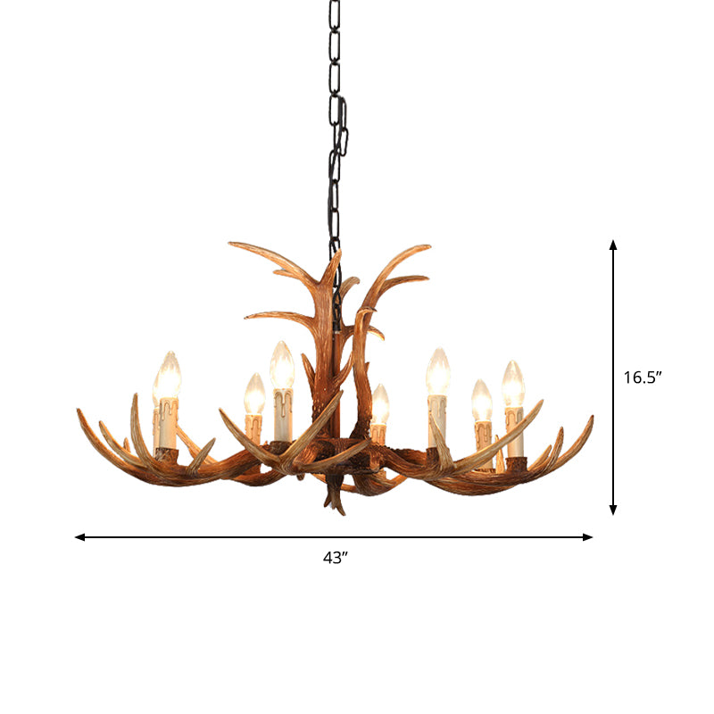 Faux Antler Bedroom Drop Lamp Traditional Resin 4/6/8 Bulbs Brown Chandelier Pendant Light Clearhalo 'Ceiling Lights' 'Chandeliers' Lighting' options 233369