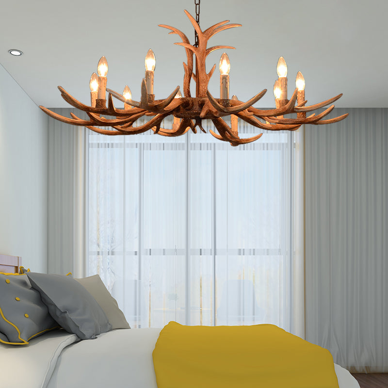 Faux Antler Bedroom Drop Lamp Traditional Resin 4/6/8 Bulbs Brown Chandelier Pendant Light Clearhalo 'Ceiling Lights' 'Chandeliers' Lighting' options 233371