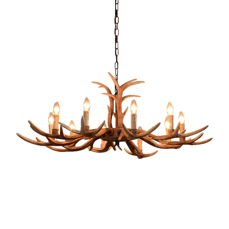 Faux Antler Bedroom Drop Lamp Traditional Resin 4/6/8 Bulbs Brown Chandelier Pendant Light Clearhalo 'Ceiling Lights' 'Chandeliers' Lighting' options 233372