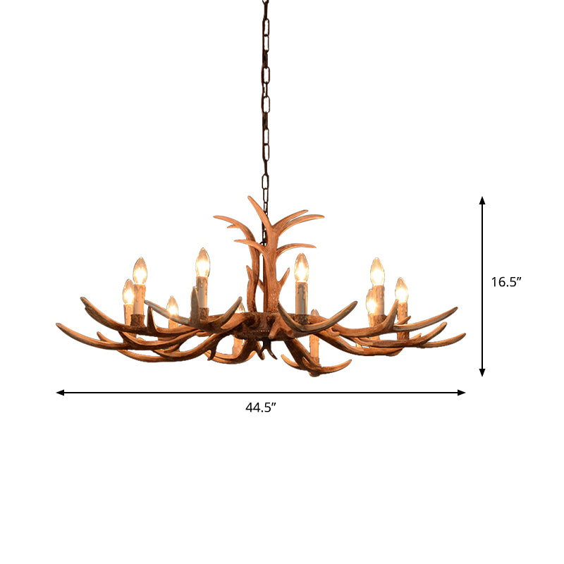 Faux Antler Bedroom Drop Lamp Traditional Resin 4/6/8 Bulbs Brown Chandelier Pendant Light Clearhalo 'Ceiling Lights' 'Chandeliers' Lighting' options 233373