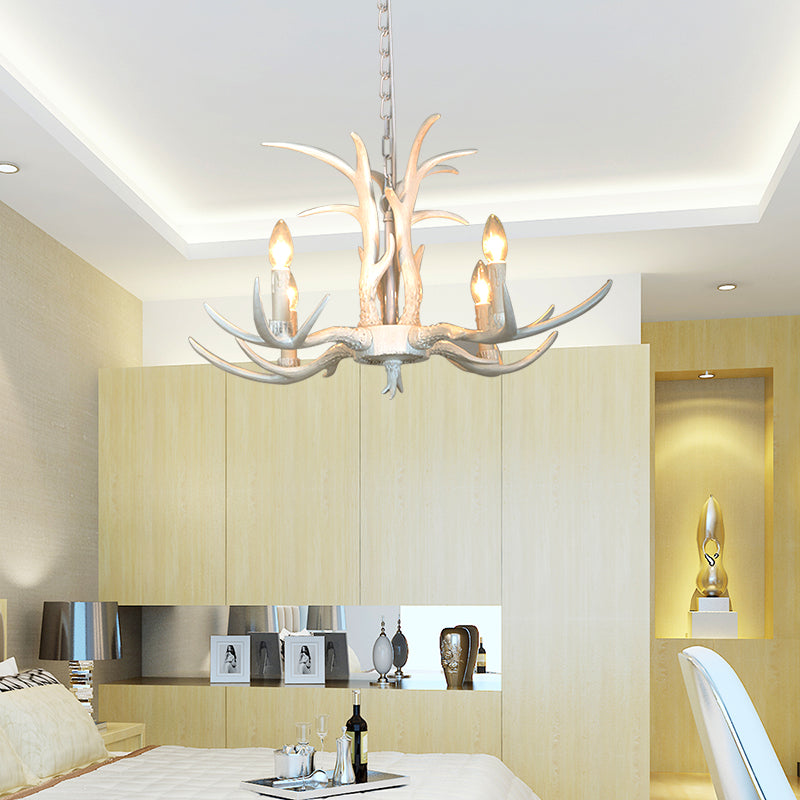 White Candle Shape Pendant Chandelier Rustic Resin 4/6/8-Head Bedroom Hanging Ceiling Light 4 White Clearhalo 'Ceiling Lights' 'Chandeliers' Lighting' options 233374_544962fa-4910-4bca-91f2-3e52df5de427