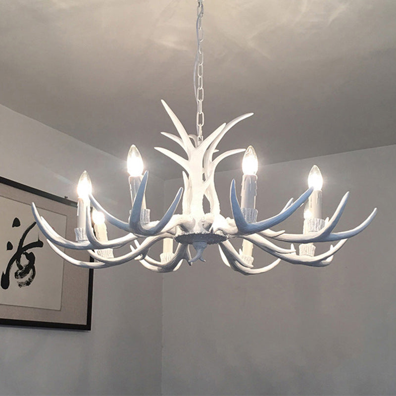 White Candle Shape Pendant Chandelier Rustic Resin 4/6/8-Head Bedroom Hanging Ceiling Light Clearhalo 'Ceiling Lights' 'Chandeliers' Lighting' options 233378