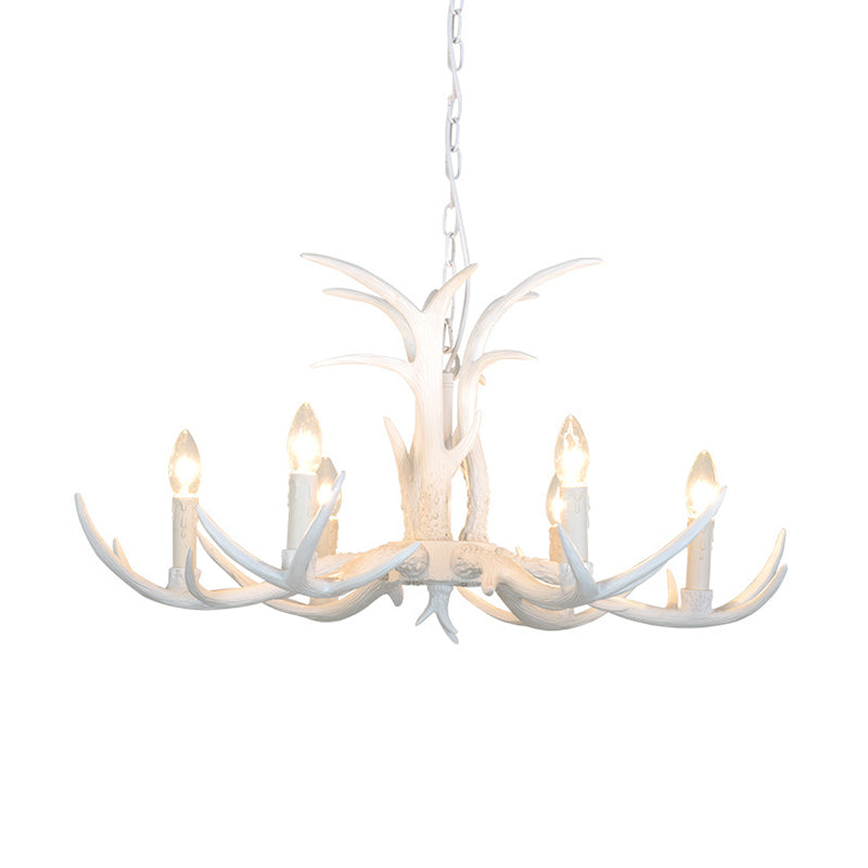 White Candle Shape Pendant Chandelier Rustic Resin 4/6/8-Head Bedroom Hanging Ceiling Light Clearhalo 'Ceiling Lights' 'Chandeliers' Lighting' options 233380