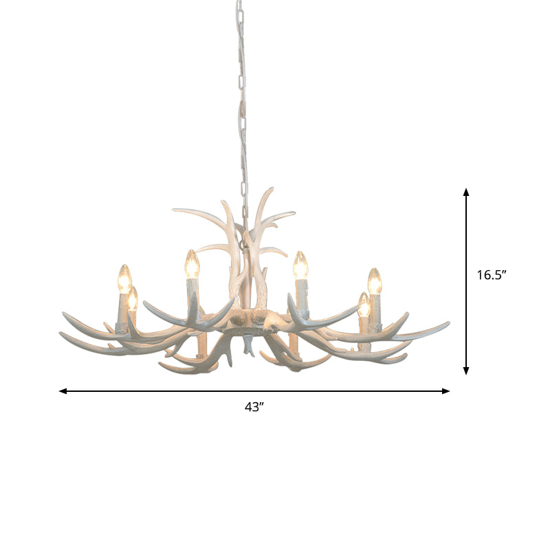 White Candle Shape Pendant Chandelier Rustic Resin 4/6/8-Head Bedroom Hanging Ceiling Light Clearhalo 'Ceiling Lights' 'Chandeliers' Lighting' options 233385