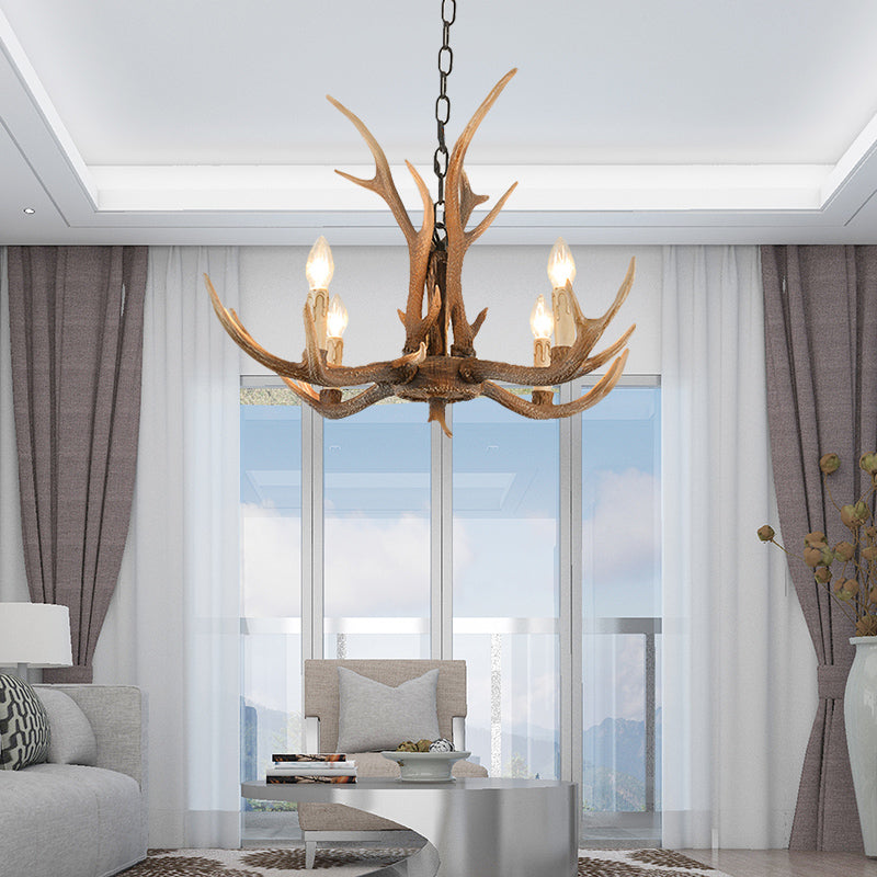 Resin Brown Hanging Chandelier Candelabra 4/6/8-Bulb Traditional Suspension Light for Living Room Clearhalo 'Ceiling Lights' 'Chandeliers' Lighting' options 233386