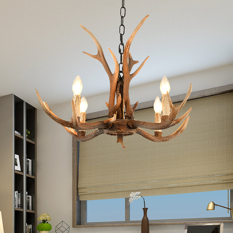 Resin Brown Hanging Chandelier Candelabra 4/6/8-Bulb Traditional Suspension Light for Living Room Clearhalo 'Ceiling Lights' 'Chandeliers' Lighting' options 233387