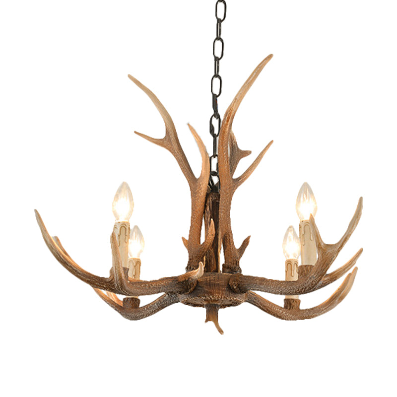 Resin Brown Hanging Chandelier Candelabra 4/6/8-Bulb Traditional Suspension Light for Living Room Clearhalo 'Ceiling Lights' 'Chandeliers' Lighting' options 233388