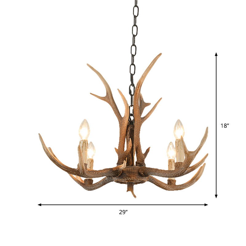 Resin Brown Hanging Chandelier Candelabra 4/6/8-Bulb Traditional Suspension Light for Living Room Clearhalo 'Ceiling Lights' 'Chandeliers' Lighting' options 233389