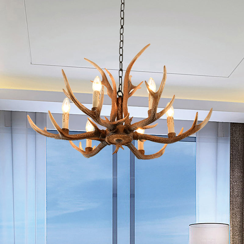 Resin Brown Hanging Chandelier Candelabra 4/6/8-Bulb Traditional Suspension Light for Living Room Clearhalo 'Ceiling Lights' 'Chandeliers' Lighting' options 233390