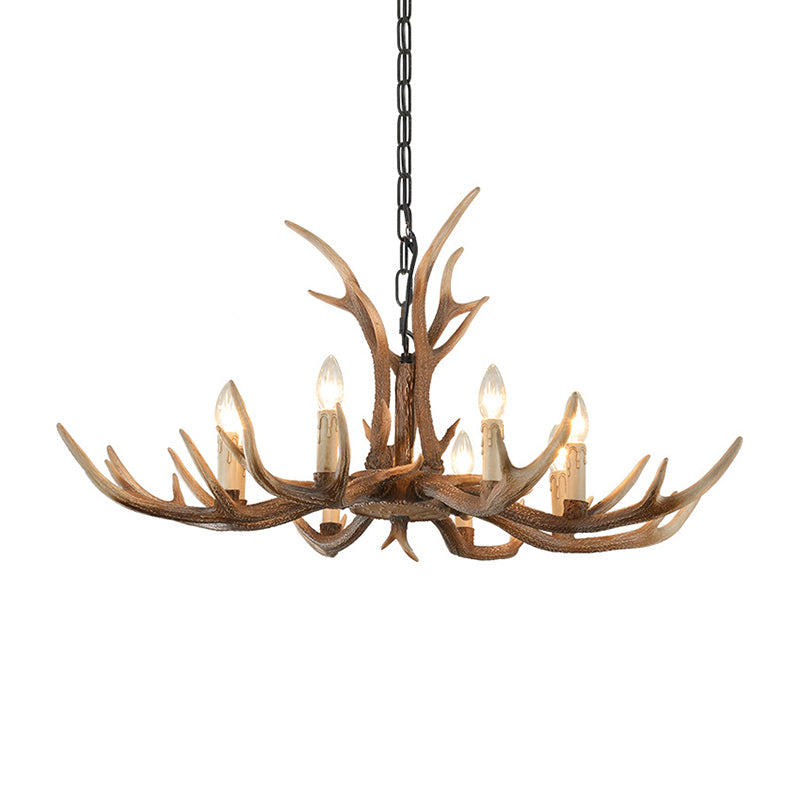 Resin Brown Hanging Chandelier Candelabra 4/6/8-Bulb Traditional Suspension Light for Living Room Clearhalo 'Ceiling Lights' 'Chandeliers' Lighting' options 233392