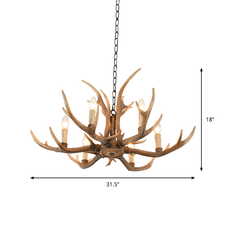 Resin Brown Hanging Chandelier Candelabra 4/6/8-Bulb Traditional Suspension Light for Living Room Clearhalo 'Ceiling Lights' 'Chandeliers' Lighting' options 233393