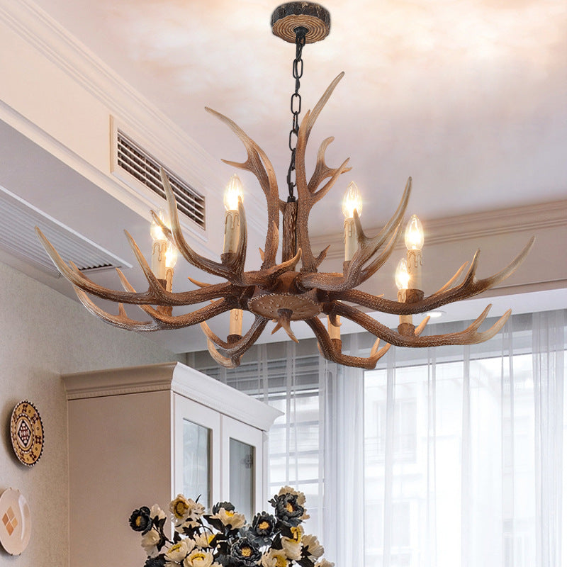 Resin Brown Hanging Chandelier Candelabra 4/6/8-Bulb Traditional Suspension Light for Living Room Clearhalo 'Ceiling Lights' 'Chandeliers' Lighting' options 233395