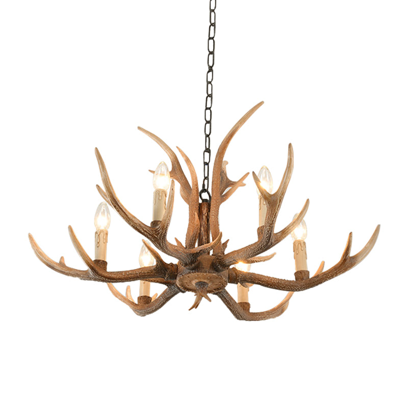 Resin Brown Hanging Chandelier Candelabra 4/6/8-Bulb Traditional Suspension Light for Living Room Clearhalo 'Ceiling Lights' 'Chandeliers' Lighting' options 233396