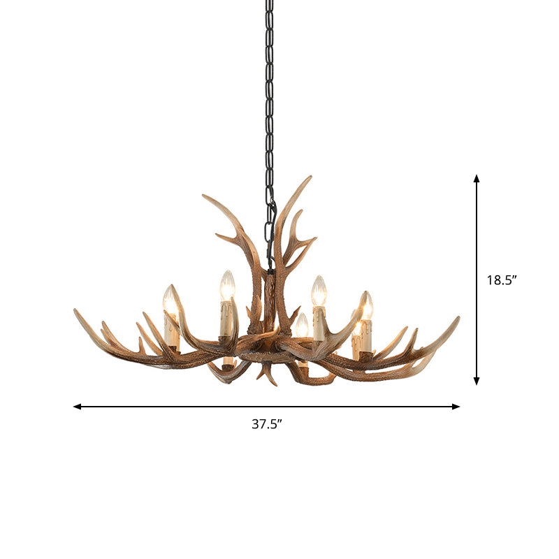 Resin Brown Hanging Chandelier Candelabra 4/6/8-Bulb Traditional Suspension Light for Living Room Clearhalo 'Ceiling Lights' 'Chandeliers' Lighting' options 233397