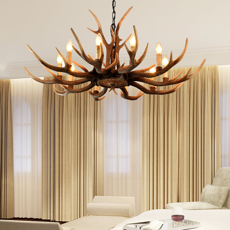 Resin Brown Hanging Chandelier Candelabra 4/6/8-Bulb Traditional Suspension Light for Living Room 10 Brown Clearhalo 'Ceiling Lights' 'Chandeliers' Lighting' options 233398_511f6834-2edf-438b-b535-bd688f684e65