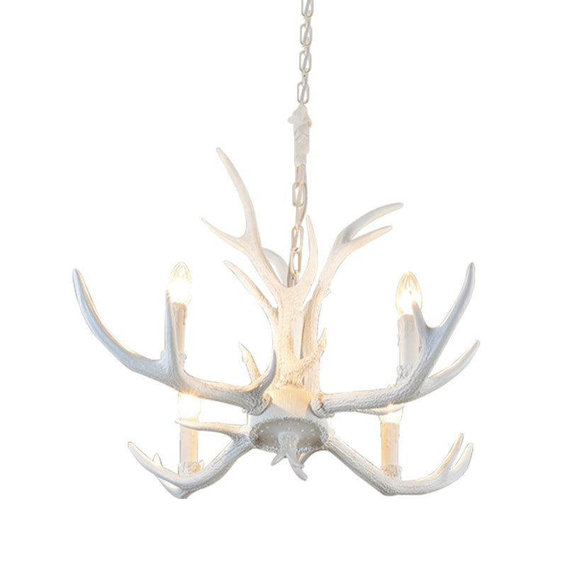 Rustic Candle Hanging Pendant 4/6/8-Light Resin Ceiling Chandelier in White for Bedroom Clearhalo 'Ceiling Lights' 'Chandeliers' Lighting' options 233404