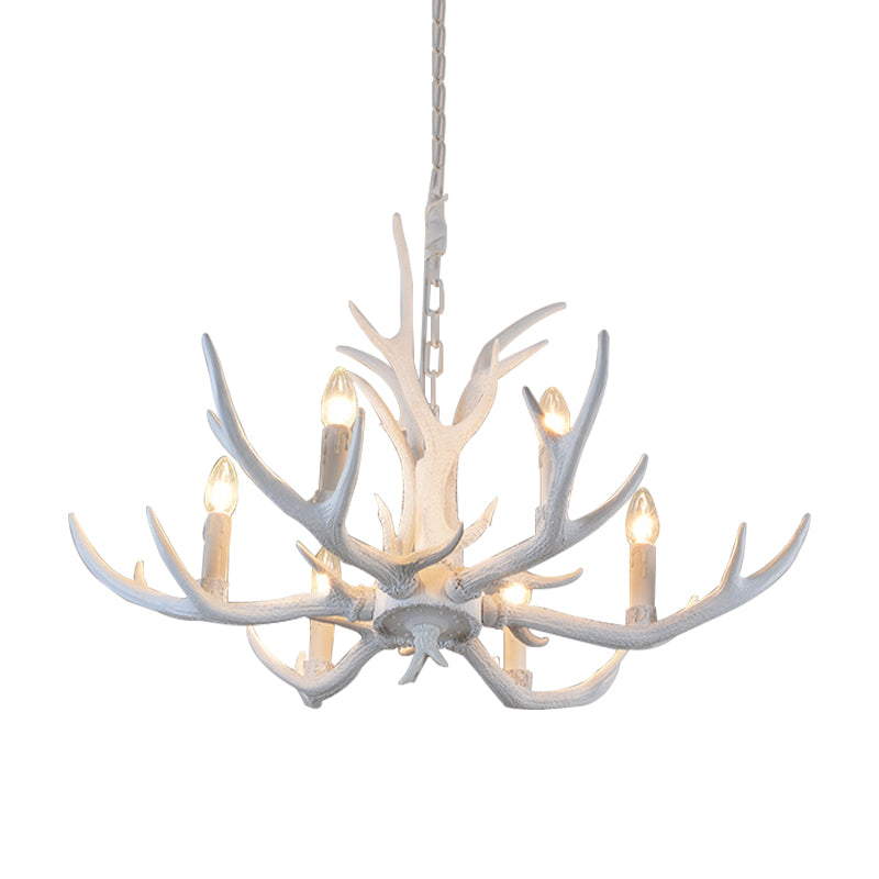 Rustic Candle Hanging Pendant 4/6/8-Light Resin Ceiling Chandelier in White for Bedroom Clearhalo 'Ceiling Lights' 'Chandeliers' Lighting' options 233408