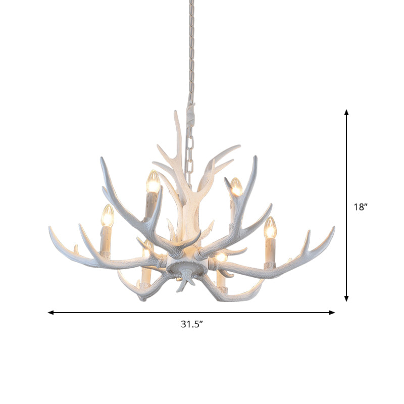 Rustic Candle Hanging Pendant 4/6/8-Light Resin Ceiling Chandelier in White for Bedroom Clearhalo 'Ceiling Lights' 'Chandeliers' Lighting' options 233409