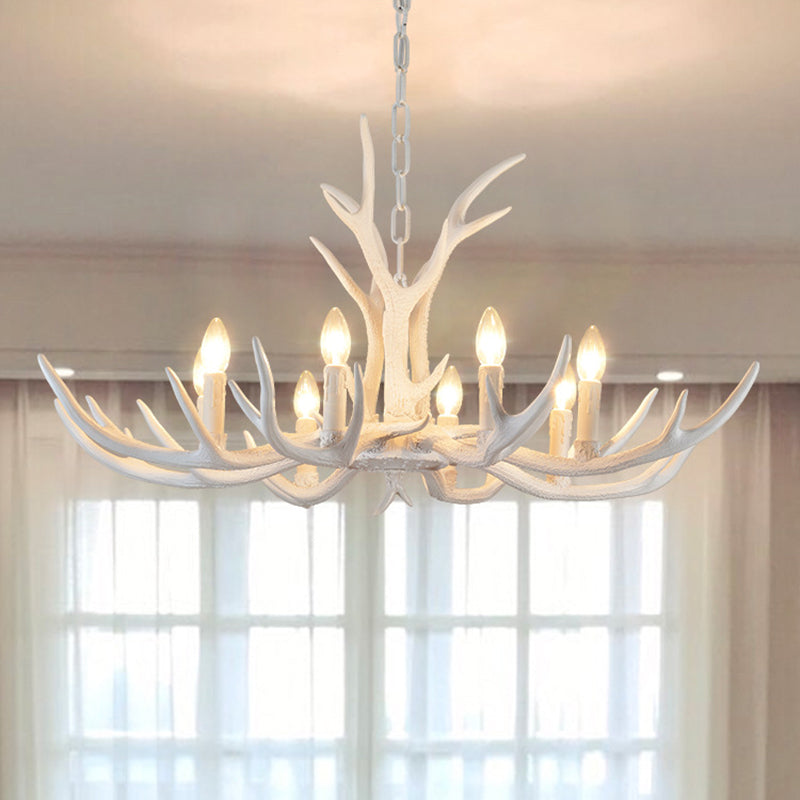 Rustic Candle Hanging Pendant 4/6/8-Light Resin Ceiling Chandelier in White for Bedroom Clearhalo 'Ceiling Lights' 'Chandeliers' Lighting' options 233410