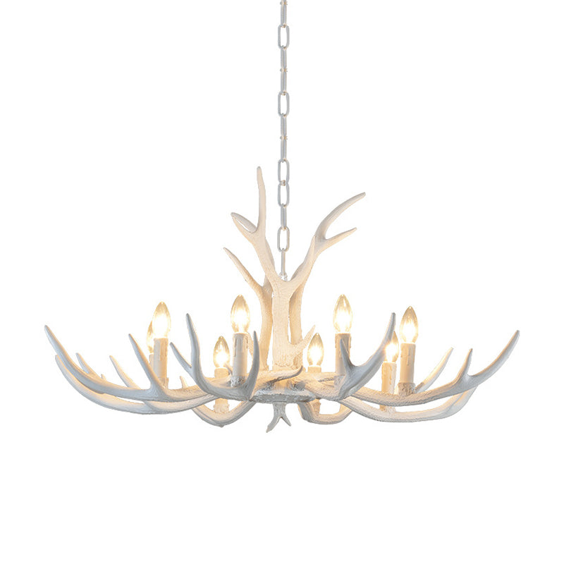 Rustic Candle Hanging Pendant 4/6/8-Light Resin Ceiling Chandelier in White for Bedroom Clearhalo 'Ceiling Lights' 'Chandeliers' Lighting' options 233412