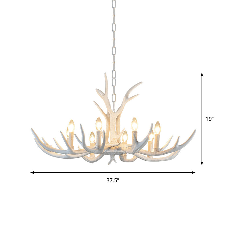 Rustic Candle Hanging Pendant 4/6/8-Light Resin Ceiling Chandelier in White for Bedroom Clearhalo 'Ceiling Lights' 'Chandeliers' Lighting' options 233413