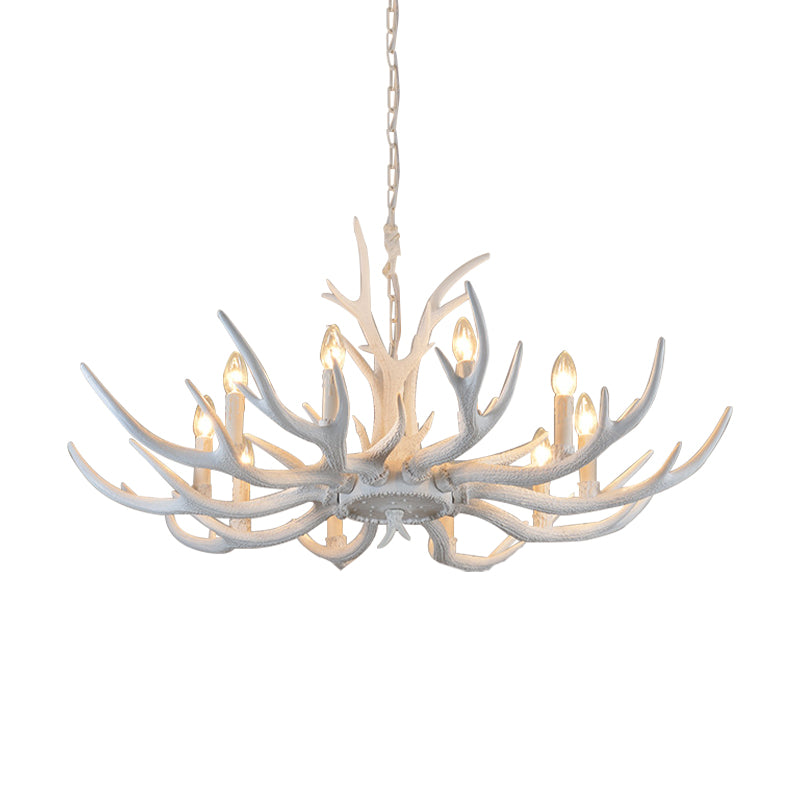 Rustic Candle Hanging Pendant 4/6/8-Light Resin Ceiling Chandelier in White for Bedroom Clearhalo 'Ceiling Lights' 'Chandeliers' Lighting' options 233416