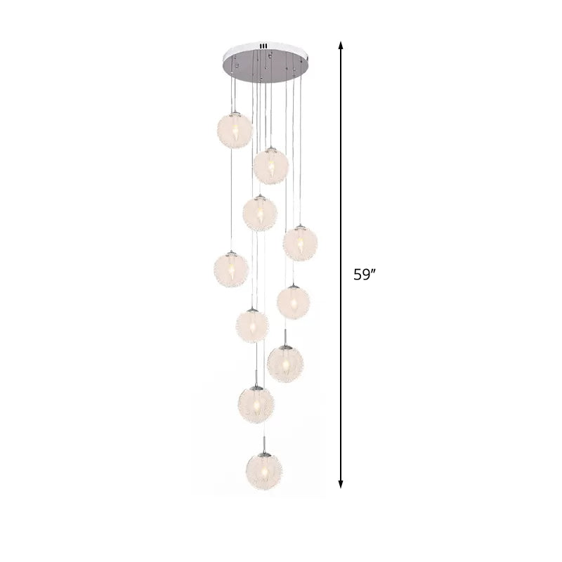 Global Clear Glass LED Hanging Lamp Modernist 10 Heads Stair Multi Pendant Ceiling Light in White Clearhalo 'Ceiling Lights' 'Glass shade' 'Glass' 'Modern Pendants' 'Modern' 'Pendant Lights' 'Pendants' Lighting' 2334163