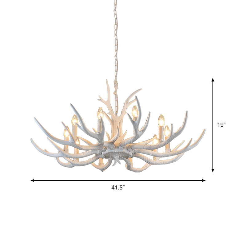 Rustic Candle Hanging Pendant 4/6/8-Light Resin Ceiling Chandelier in White for Bedroom Clearhalo 'Ceiling Lights' 'Chandeliers' Lighting' options 233417