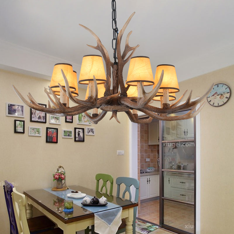 4/6/8-Light Conical Chandelier Light Traditional Brown Resin Suspension Pendant for Kitchen Island 8 Brown Clearhalo 'Ceiling Lights' 'Chandeliers' Lighting' options 233426_e992df15-a4de-417f-8c5d-a087f10ac034